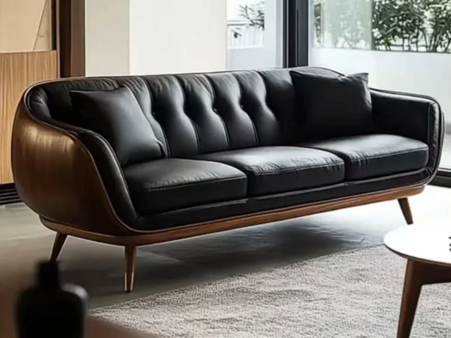 black leather sofa