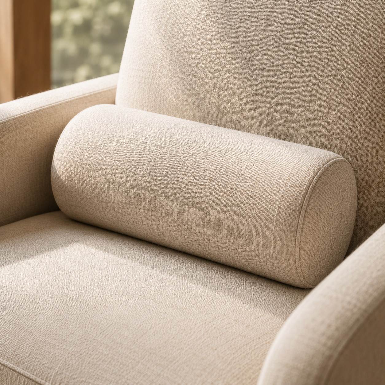 Sculpted lumbar bolster on the reading chair